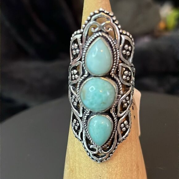 Jewelry - 3 STONE LARIMAR RING SIZE 7.5 Sterling Silver